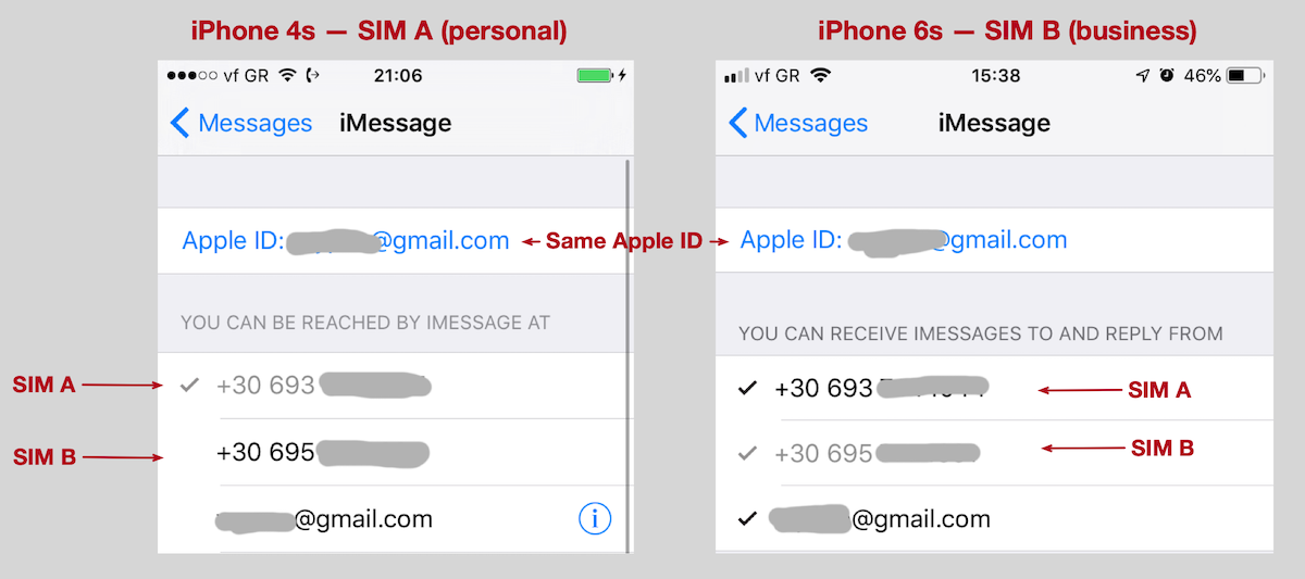 Screenshots of iMessage settings