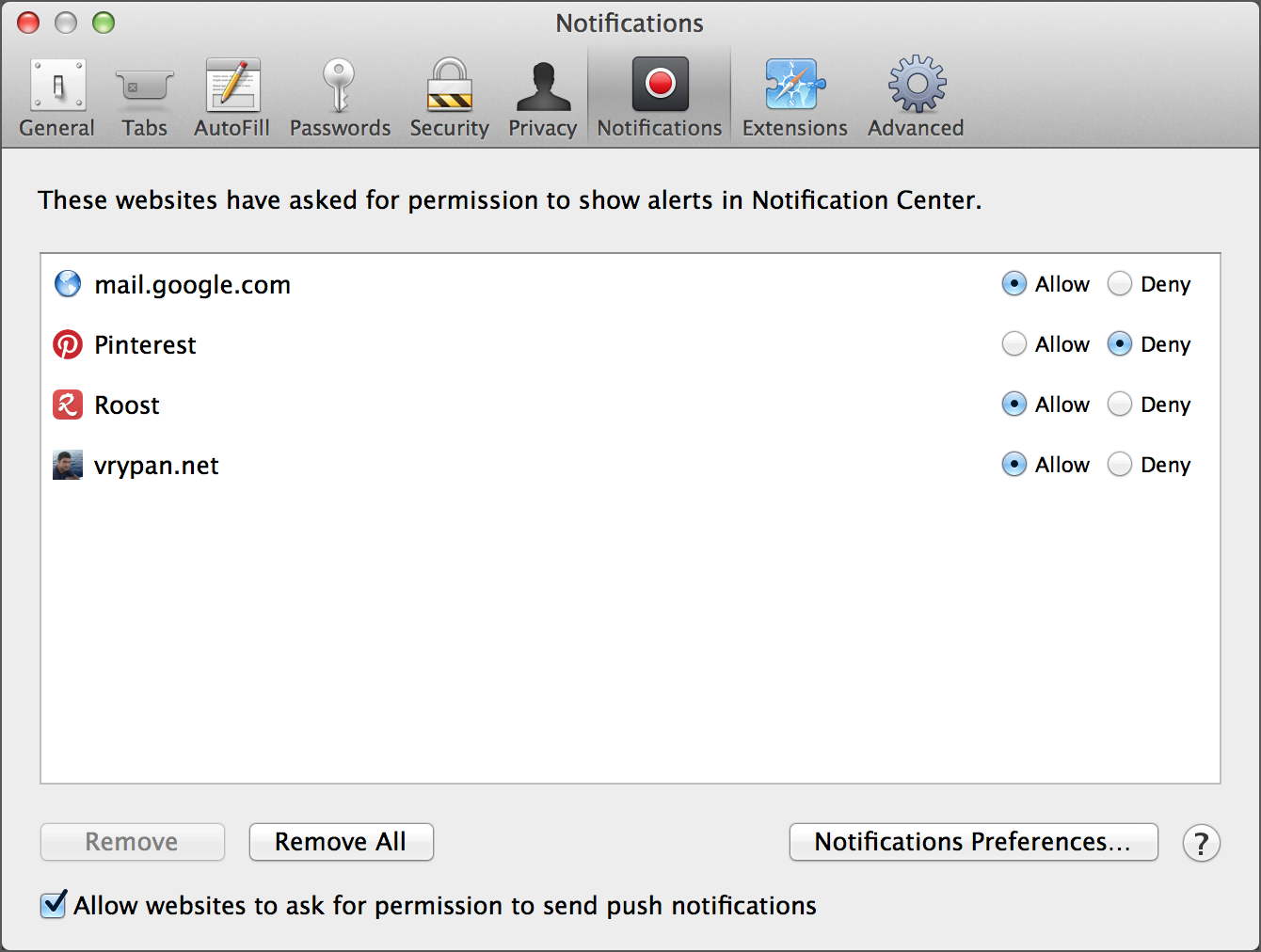 safari notification preferences